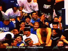 A fan in just a speedo distracts a free throw shooter