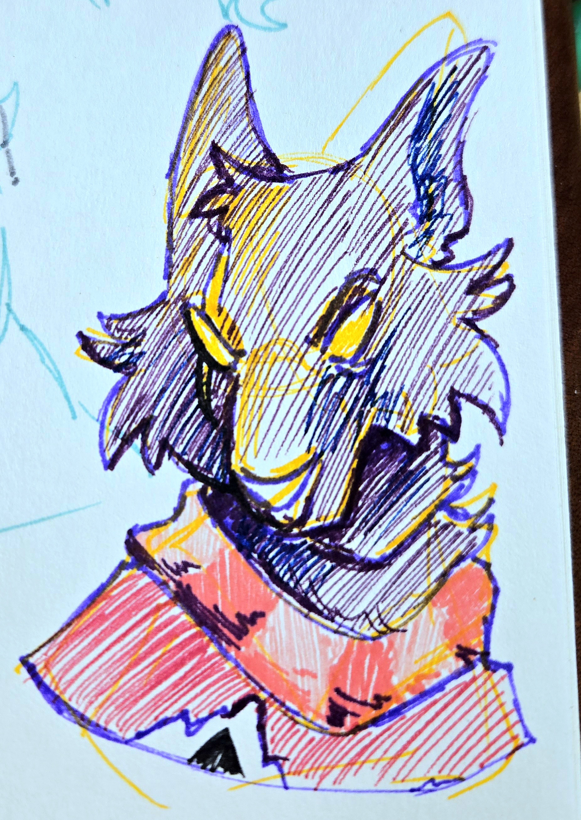 A pen drawing of Bec Noir's head.