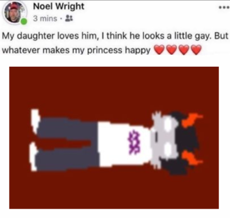 "My daughter loves him, I think he looks a little gay. But whatever makes my princess happy ❤️❤️❤️❤️" [Cronus Ampora image]