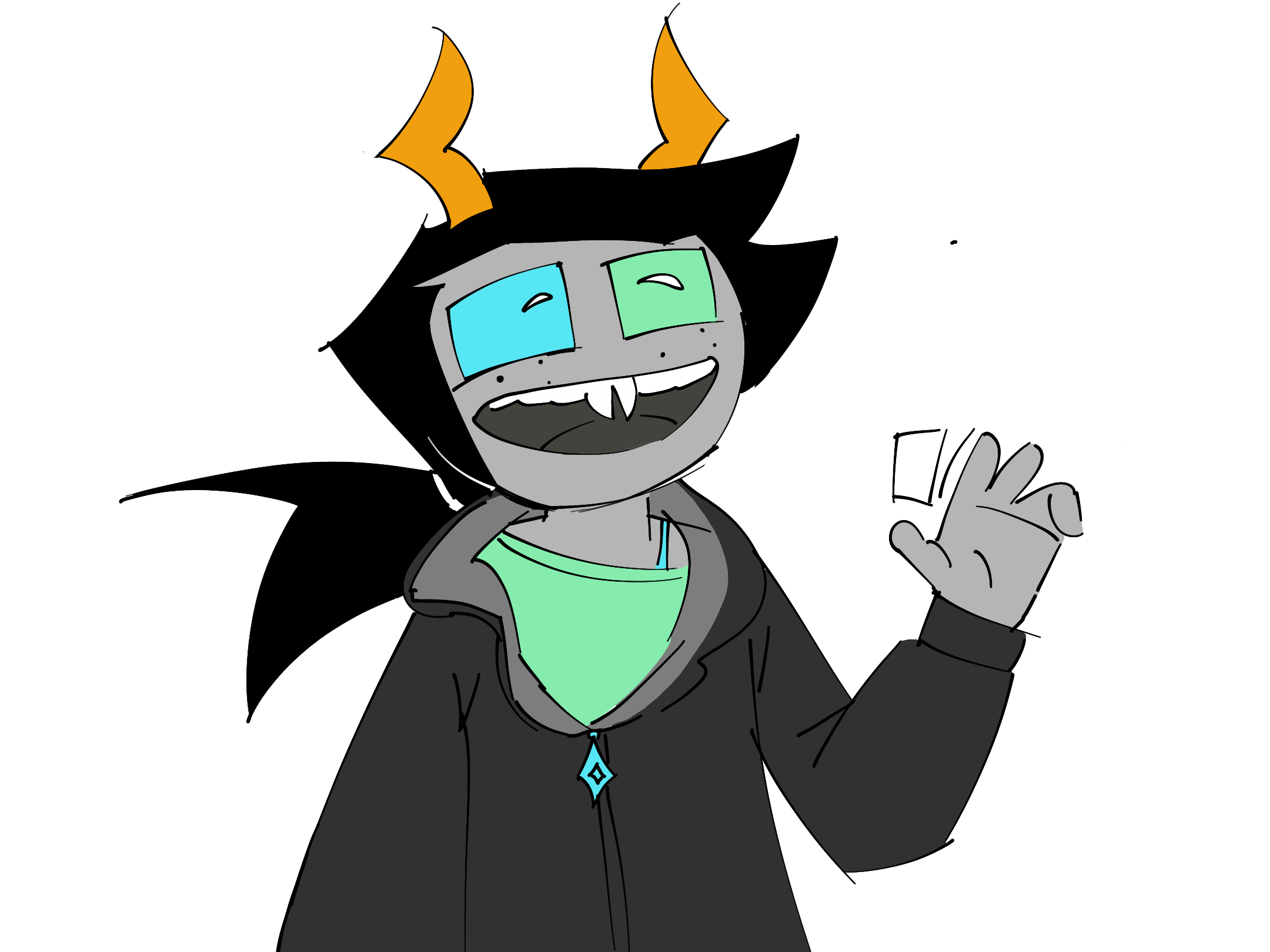 An enthusiastic troll waves at the screen