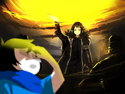 June Egbert getting demolished by Zena, Arbiter of the Head. Zena is using her combat page "Shockwave" to finish her off in one blow.