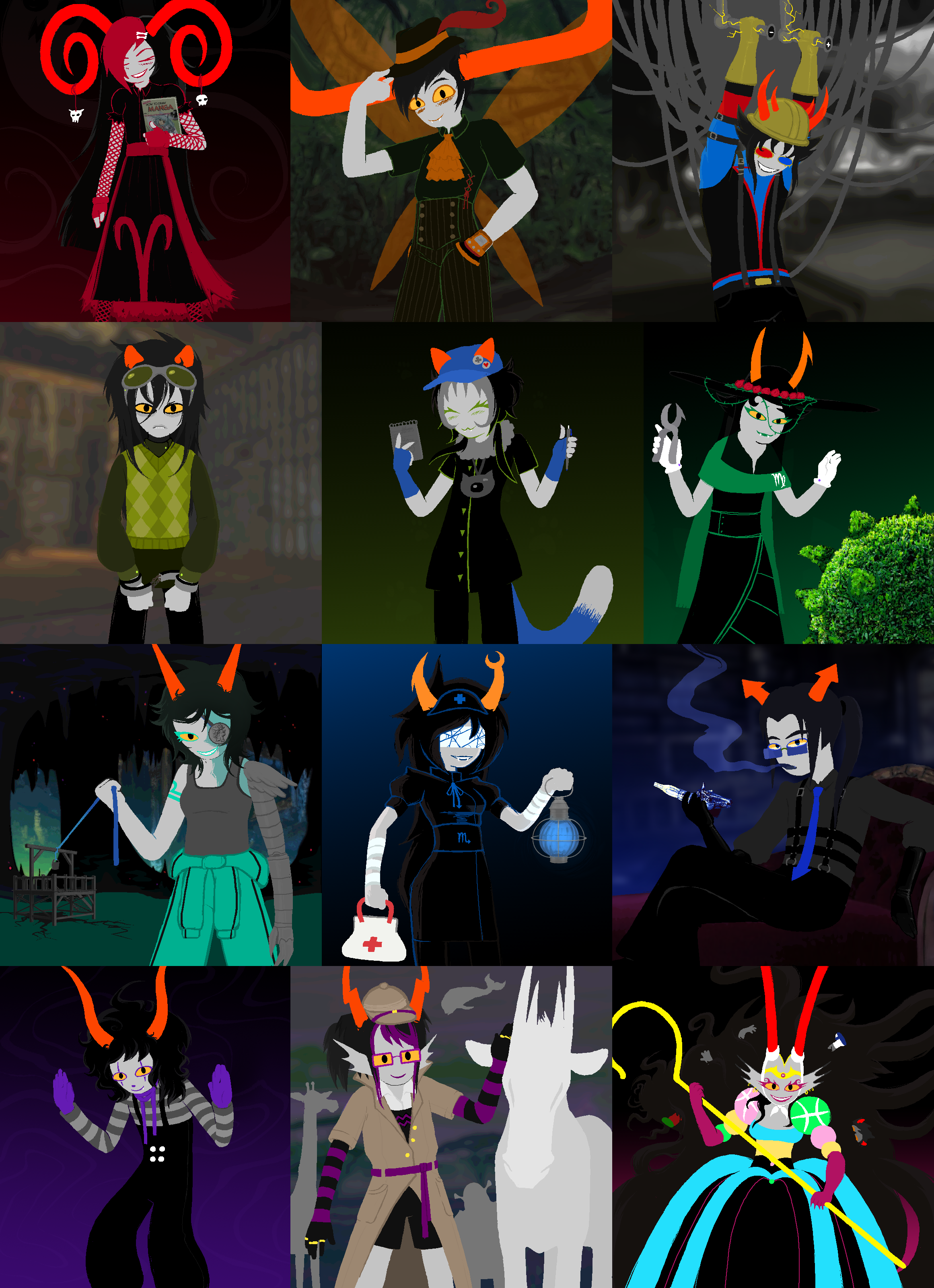 Grid of Beforus trolls colored grey with yellow eyes