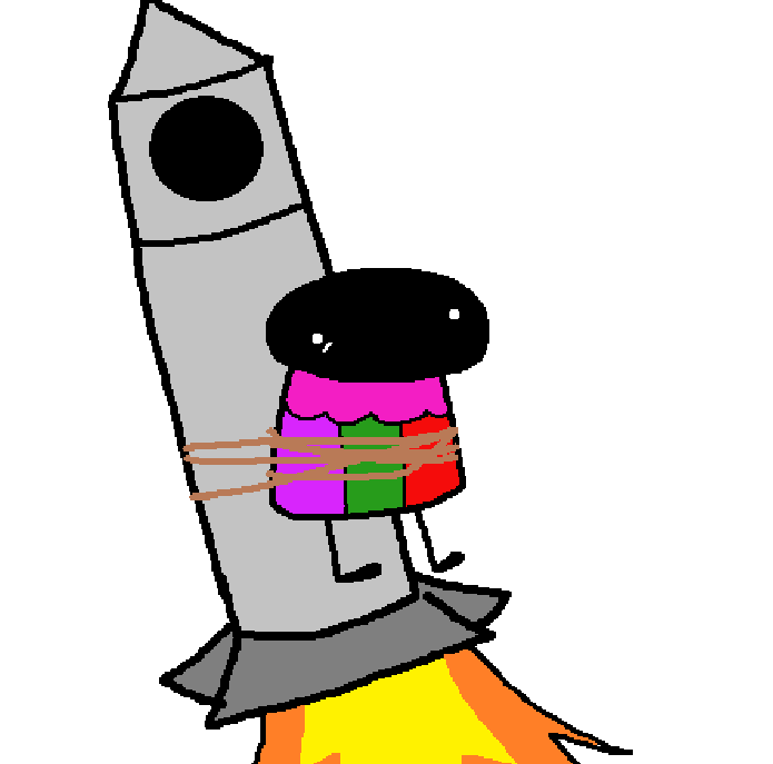 The Courtyard Droll is tied to a rocket in motion.