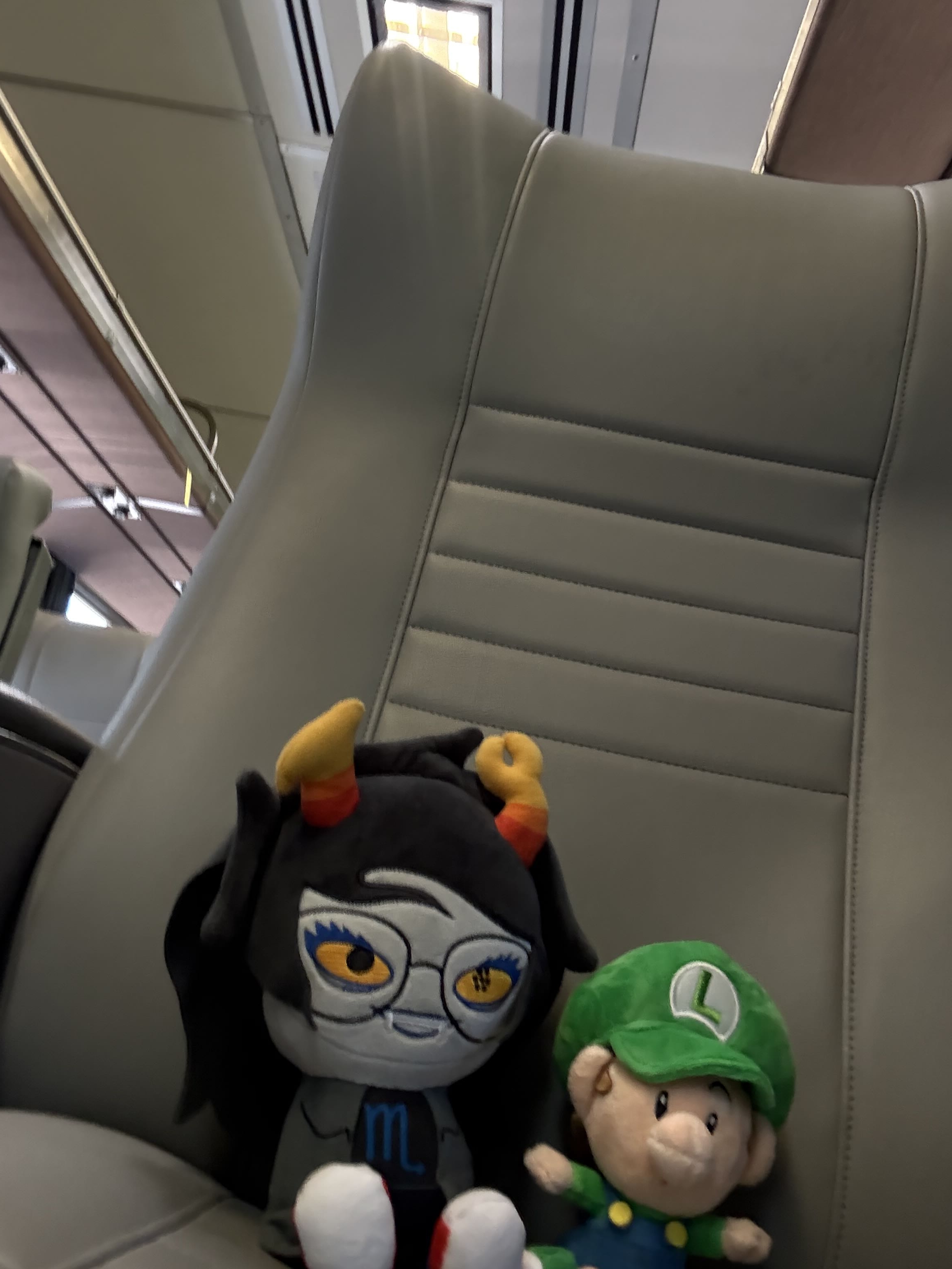 vriska and baby luigi on a train