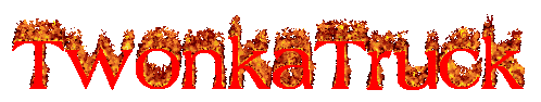 animated text with flames that says "TwonkaTruck"