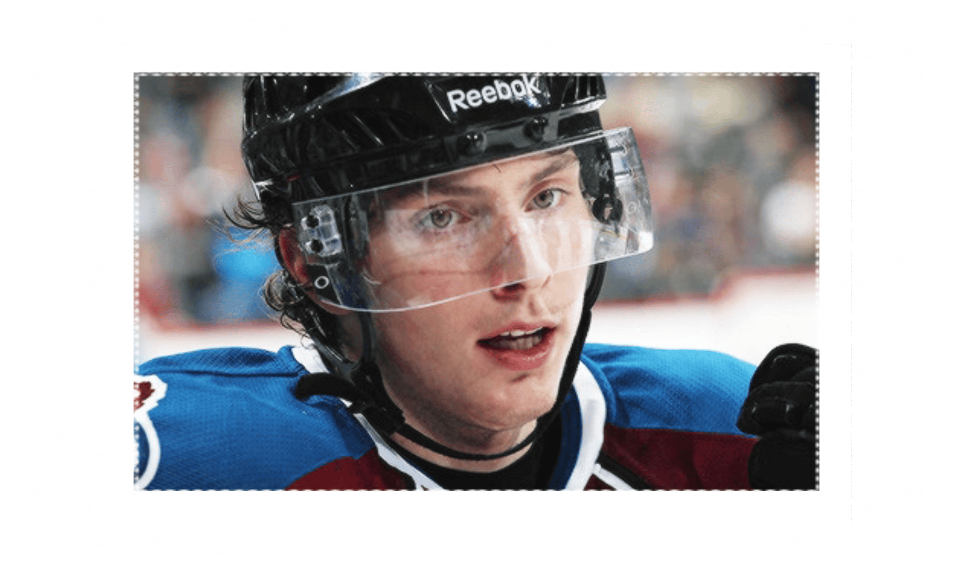Matt Duchene of the Colorado Avalanche. Text reads, "Hey hey, you you," from the Avril Lavigne song, "Girlfriend." Matt Duchene of the Colorado Avalanche. Text reads, "Hey hey, you you," from the Avril Lavigne song, "Girlfriend."