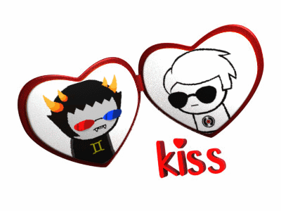 dave and sollux in a heart locket with the word 'kiss'