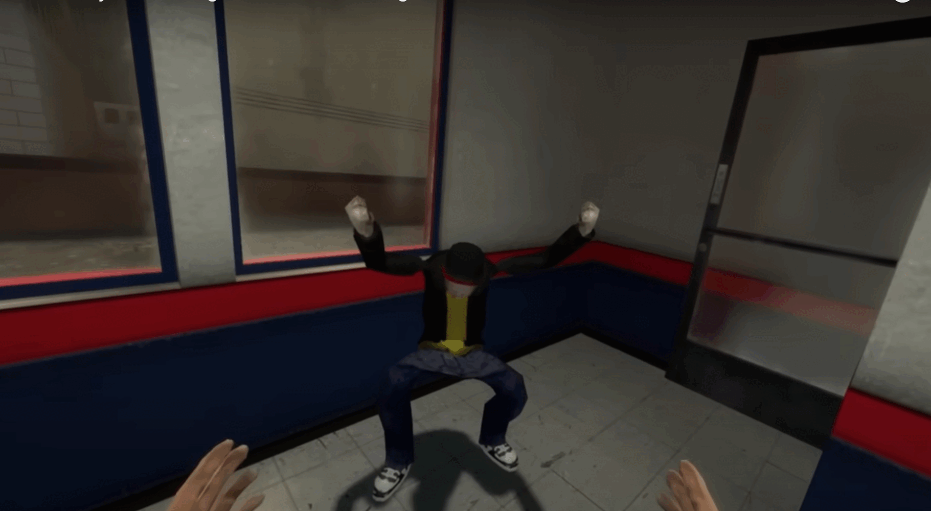 a 3d model of Jesse pinkman doing the flip from Super Mario 64 in a fast food restaurant.