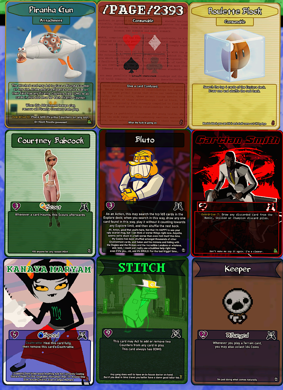 A spread of nine cards. All relevant information written in plaintext below.