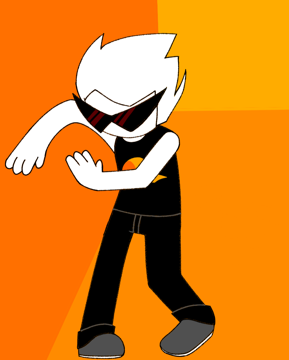 dirk stumbling and leaning against a wall
