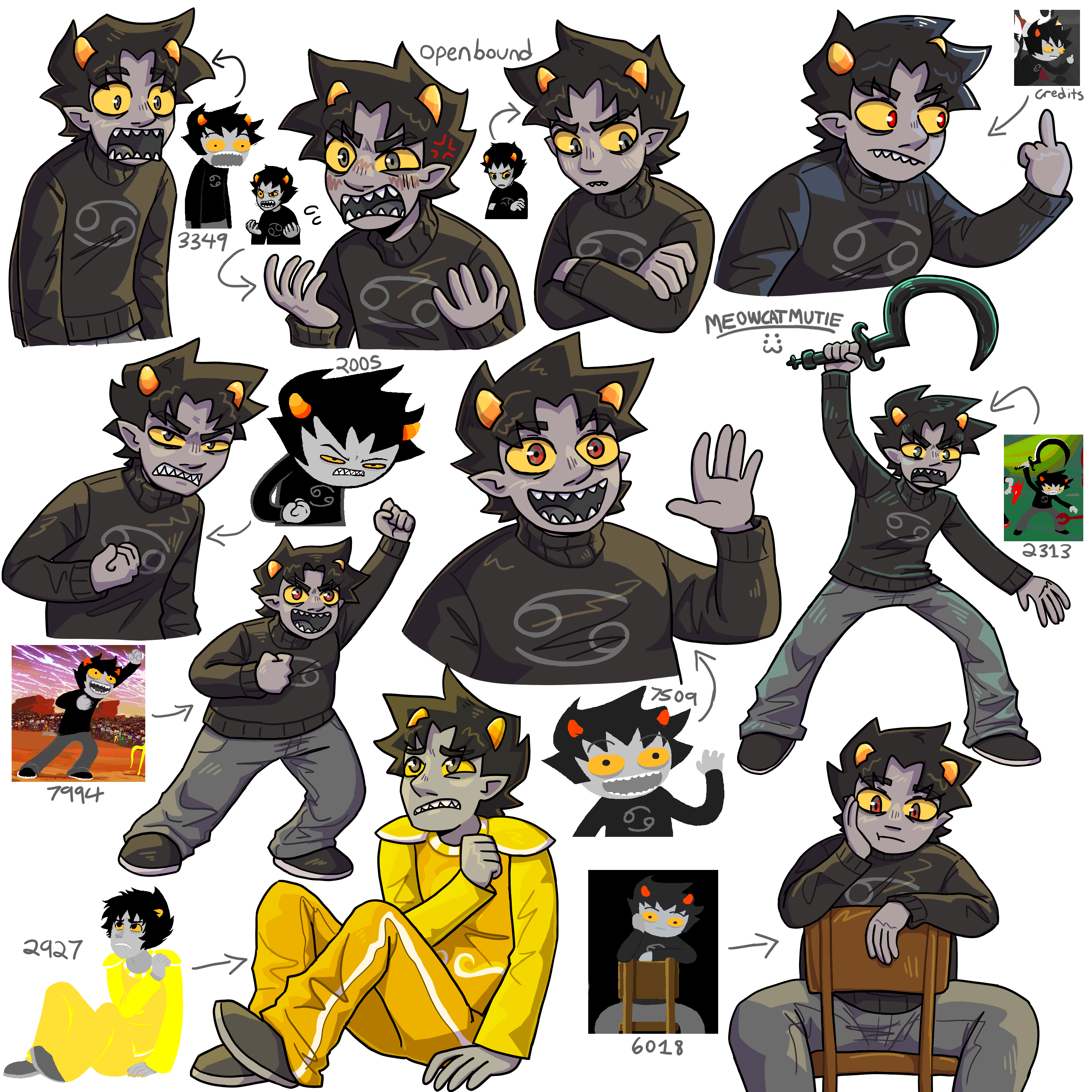 10 drawings of karkat that are redrawn from homestuck panels