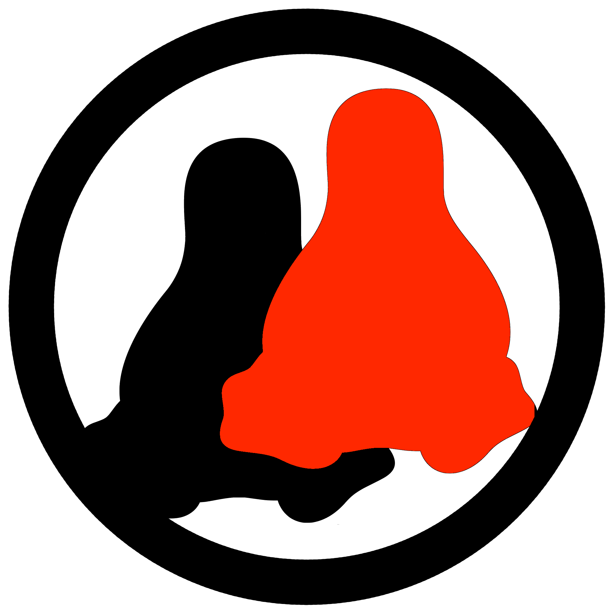 Black and red silhouette of the Linux mascot Tux overlaid on each other