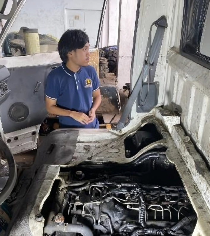 repairing a truck engine
