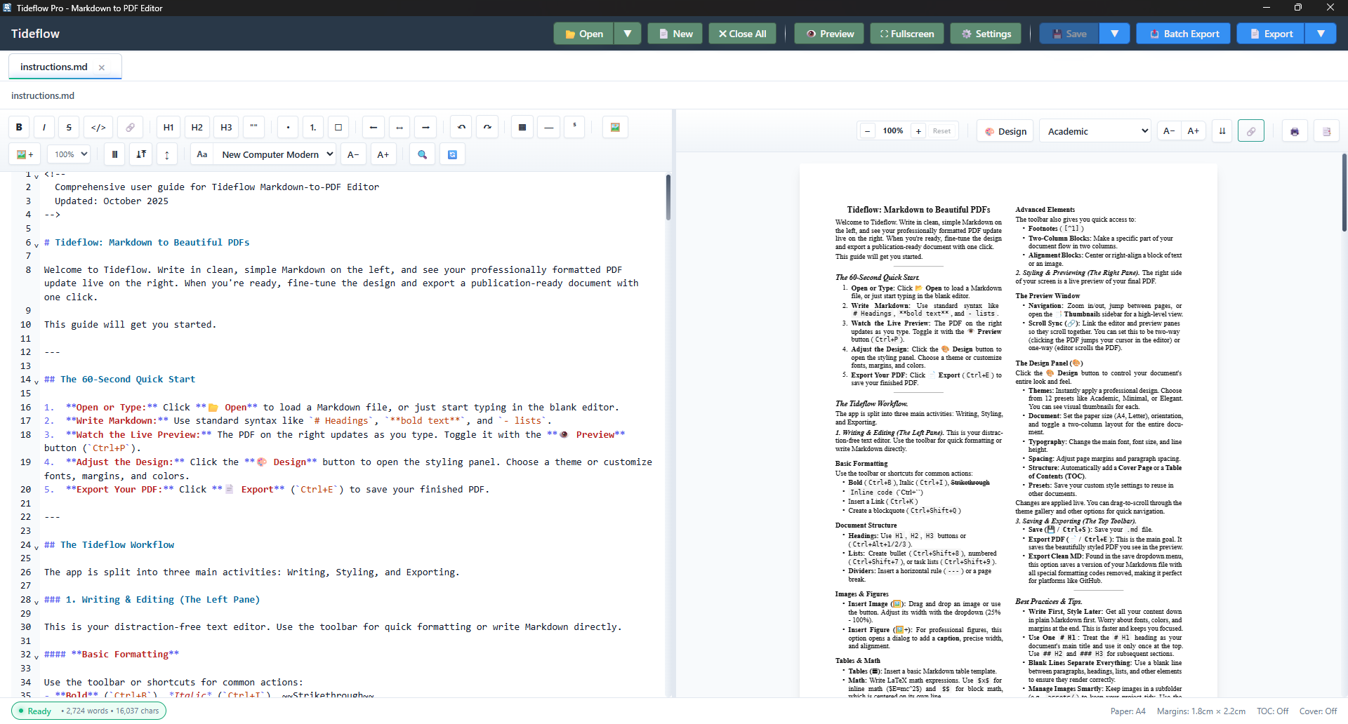 Tideflow - Effortless Markdown to PDF Editor - Slide 2
