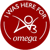 circular badge with the words 'I was here for omega' with an AO3 logo