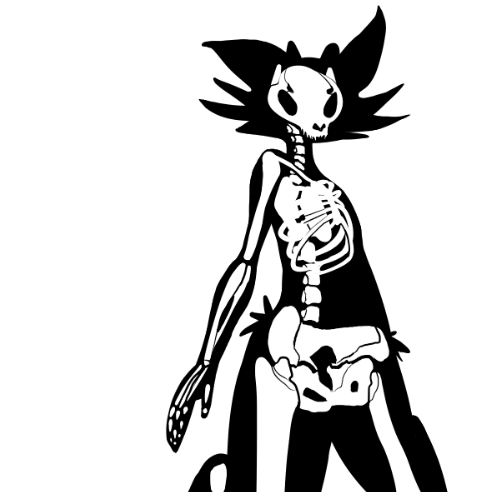 An xray sillhouette of the Foat's body showing off his skull and bones