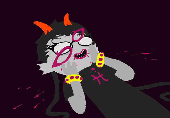 meenah, punched and bloodied, with a look of pure joy on her face