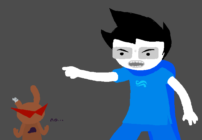 John Egbert angrily points fingers at Caliborn while Lil Seb motions "no..." in the background