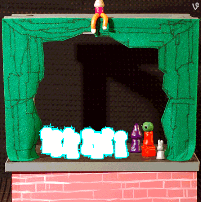 Caliborn's claymation play depicting the part where the 8 kids ambush Caliborn by retcon teleporting in out of nowhere