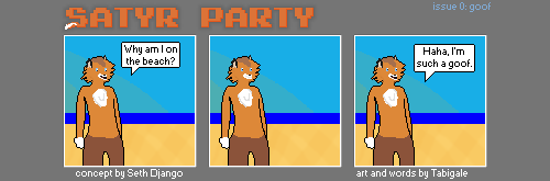 A three panel comic. The Foat stands alone on a beach. He asks, "Why am I on a beach?". No one answers. He then says "Haha, I'm such a goof."