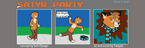 A three panel comic. The Foat finds a brown and cyan scarf on the sidewalk. "hot dog it is a scarf" he exclaims before putting it on. He looks very nice in his new scarf.