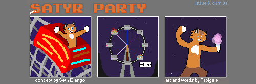 A three panel comic. The Foat rides a roller coaster, a ferris wheel, and enjoys cotton candy.