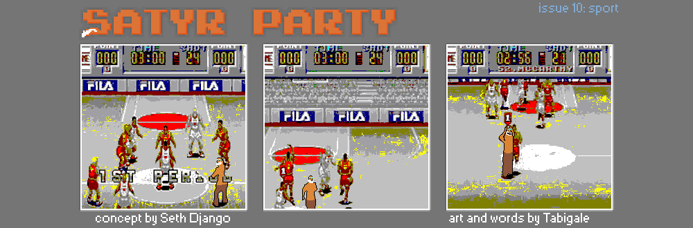 A three panel comic. The Foat is in a Super Nintendo game called Dream Basketball - Dunk and Hoop. The game starts and the Foat manuevers around the court while dribbling the ball. In the final panel he takes a shot and misses. "shit", he announces from offscreen.