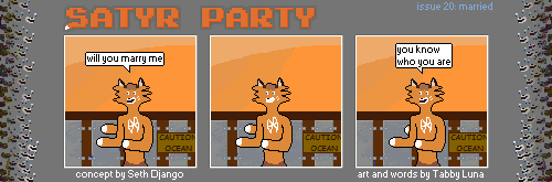 A three panel comic. The Foat stands in front of a sealed fence. A sign on the fence reads "CAUTION: OCEAN". Pixels of water seep through the fence. The Foat asks "will you marry me". He says "you know who you are" while a third arm appears to retreat behind his back. The edges of the comic itself deteriorate from a sea of Foat faces into dull static.