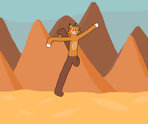 The Foat traversing the desert. Mountains whizz by in the distance. Each of the Foat's limbs rotate at a different rate, and mostly in the wrong direction.