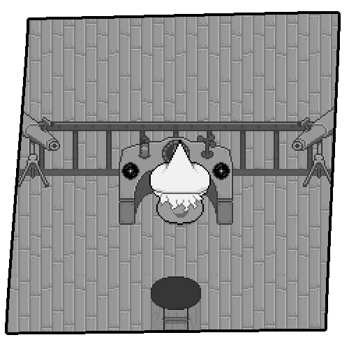 Pixel art in the style of the game, of a humanized Loop piloting the airship.
