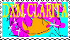 A stamp in saturated colors reading 'DXM CLARITA' in yellow.