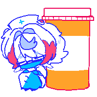 A small image of Dr. sleeping on a prescription bottle
