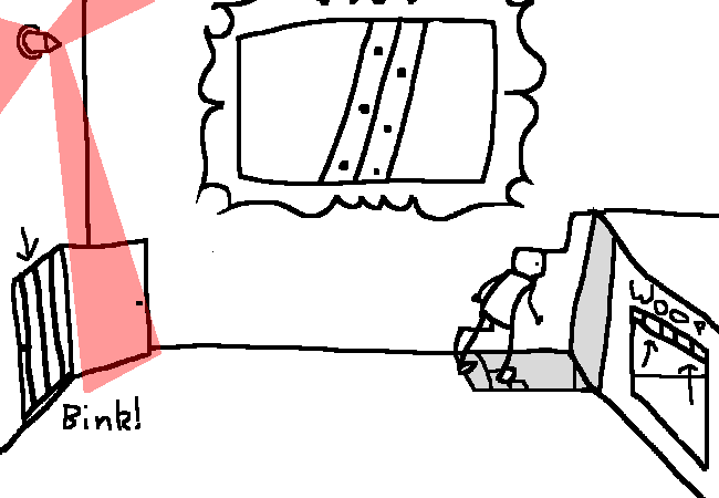 a stick figure walking down a set of stairs