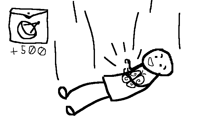 A flashing orange and green aura shines from the falling stickman