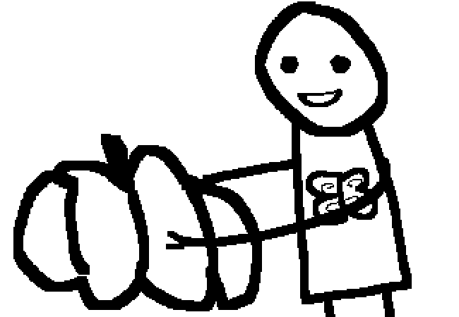 A stick figure holding a pumpkin happily.