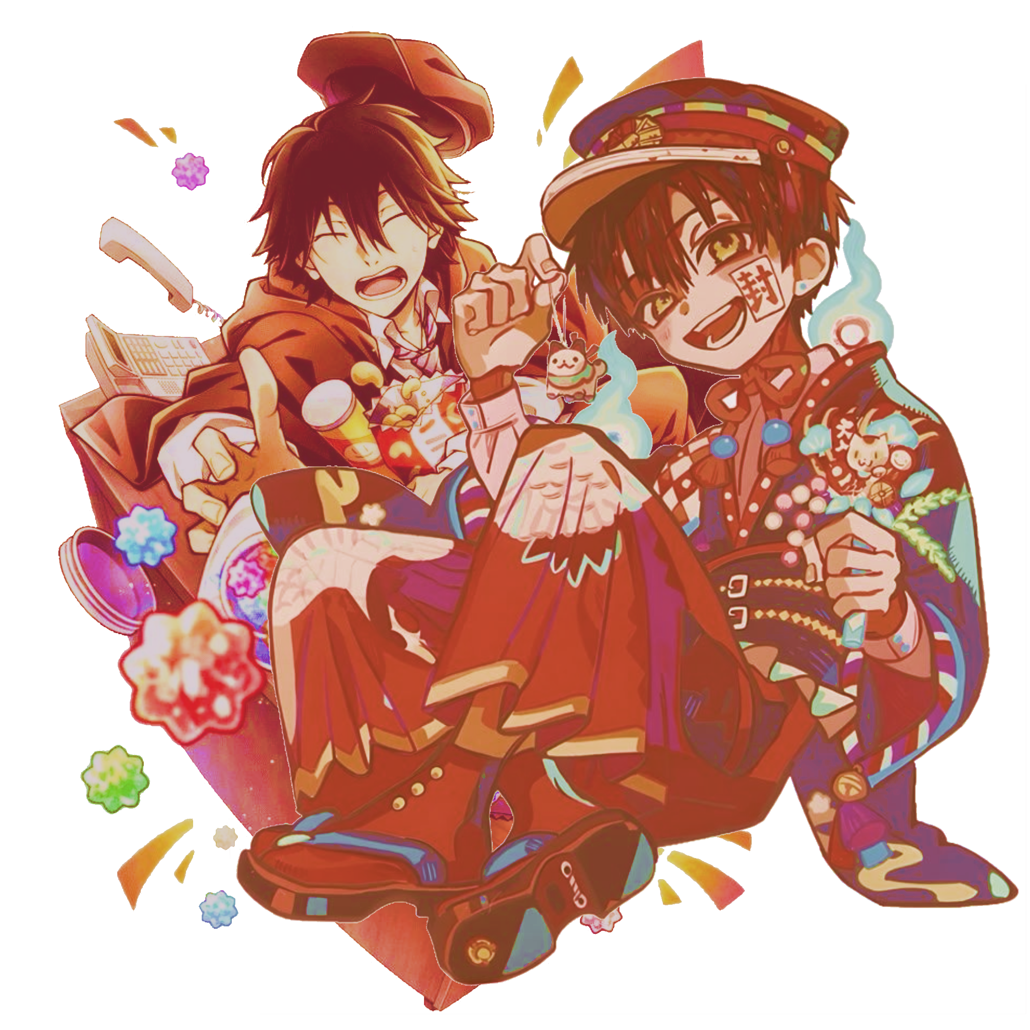 a mashup image of Hanako from Toilet-Bound Hanako-Kun and Ranpo Edogawa from Bungo Stray dogs.