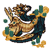 Animated pixel art of a blue and gold Auraboa. Click to view the dragon!