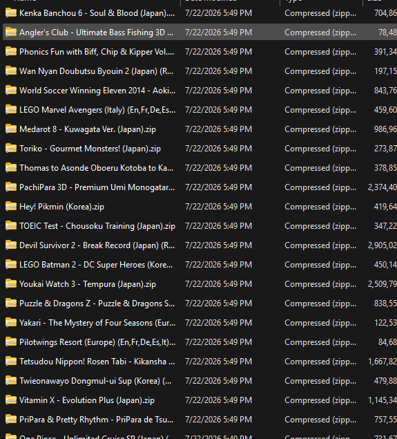 screenshot of my file folder, which contains almost every single game released for the nintendo 3ds