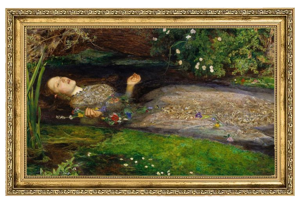 Painting of Ophelia, framed in gold