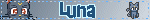 Luna. Blue text white stroke blue gradient background. Luna headshot sprite to left, luna fullbody sprite to right.