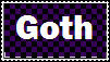 Goth white text on a purple and black checkered backghround stamp.