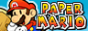Paper mario logo, mario swinging hammer.