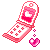 A floating pink flip phone with a heart charm.