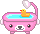 A dog shaped tub with a rubber duck floating around.