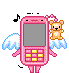 An angel chibi phone with a teddy bear charm.