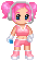 Ulala, chibi doll, pink crop top and shorts.