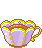 A purple teacup with steam.