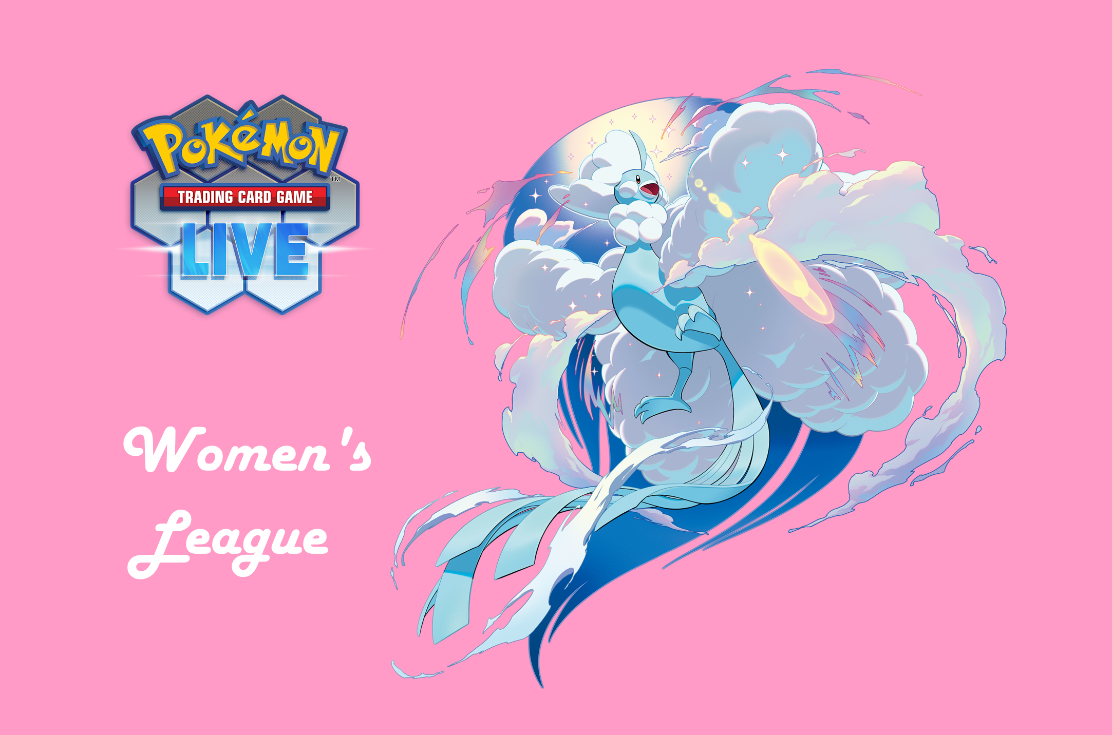 Banner with text 'Pokemon Champions Women's League' with picture of Mega Altaria and the Pokémon TCG Live logo