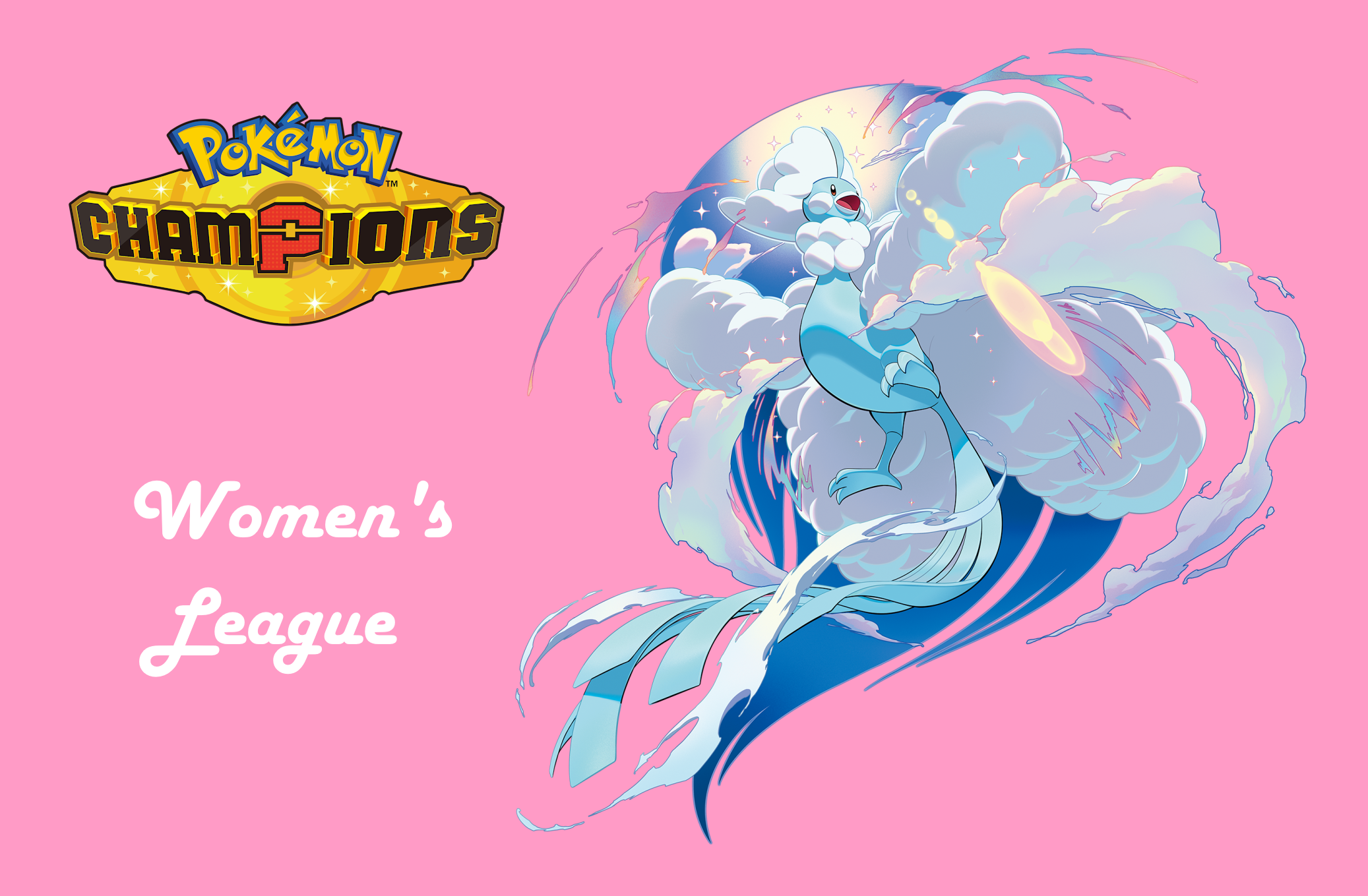 Banner with text 'Pokemon Champions Women's League' with picture of Mega Altaria and the Pokémon TCG Pocket logo
