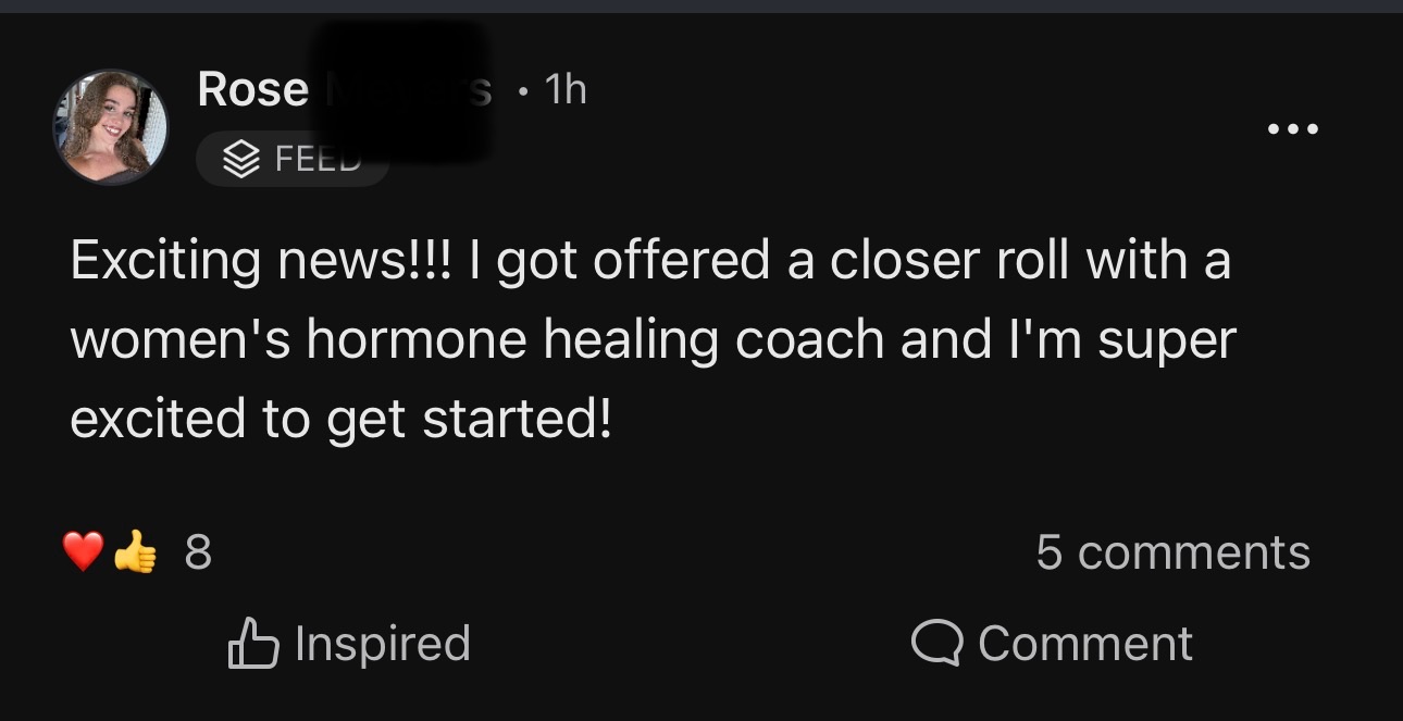 Client testimonial sharing income results from Permission to Sell Academy training